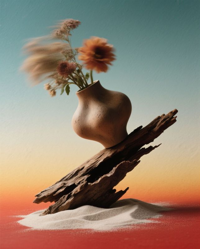 a painting of a vase with flowers in it