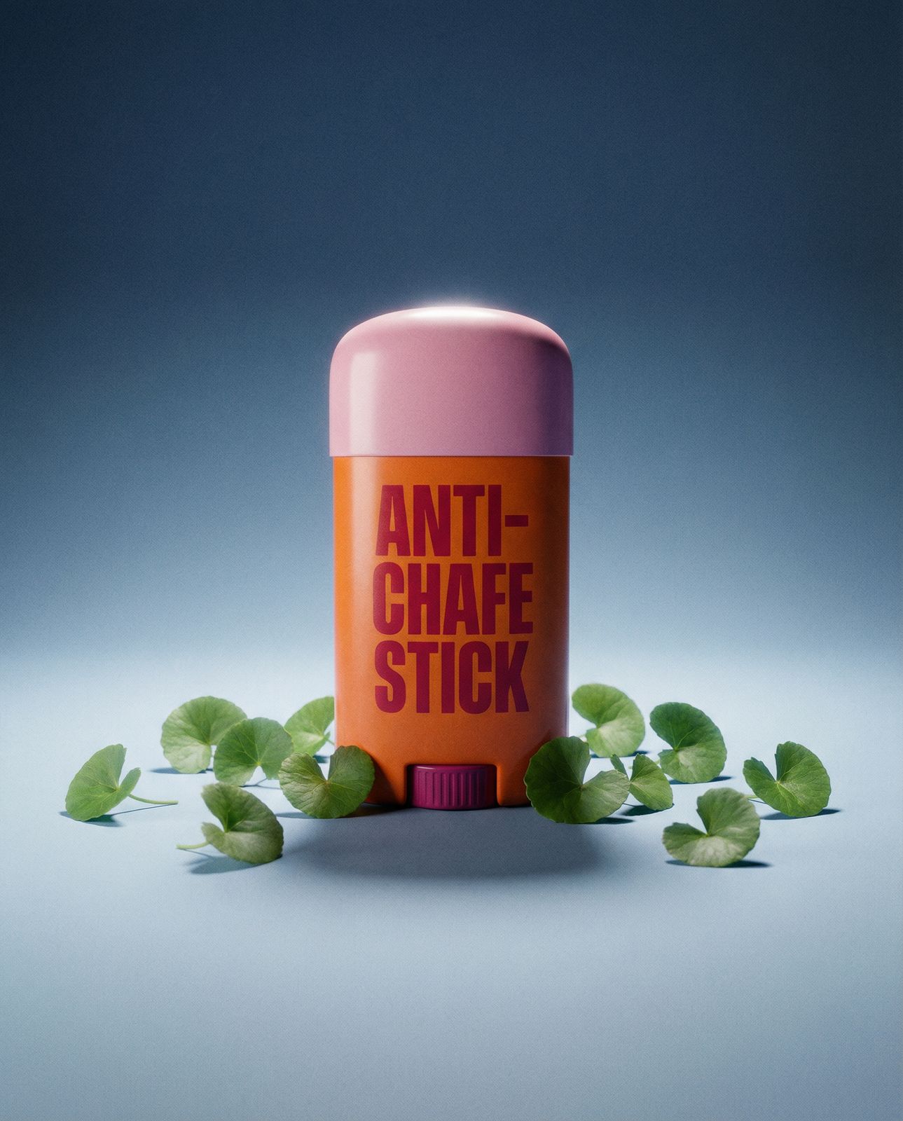 a can of anti - chafe stick surrounded by leaves