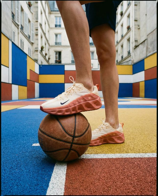 a person standing on top of a basketball on a court