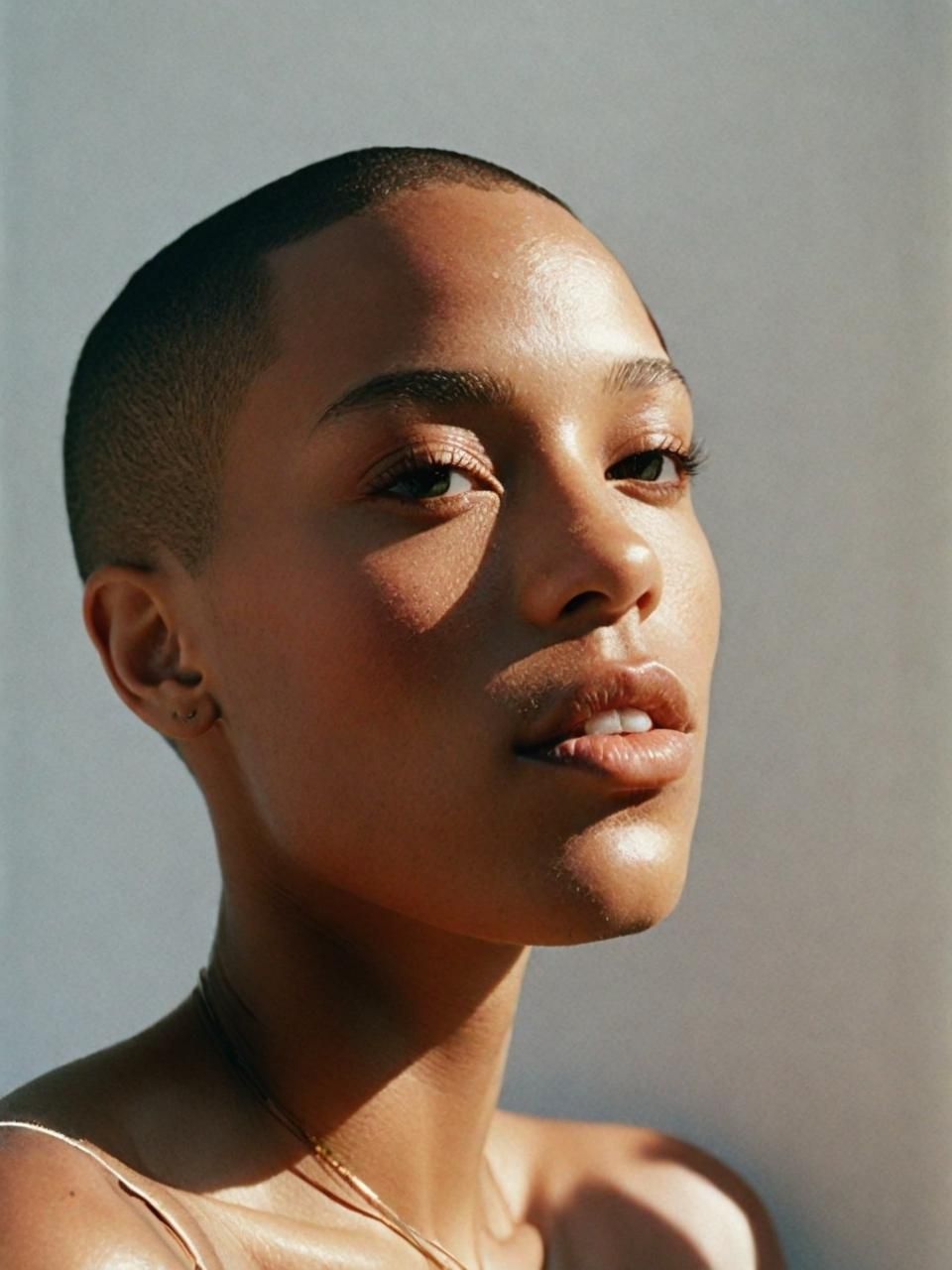 a close up of a person wearing a necklace