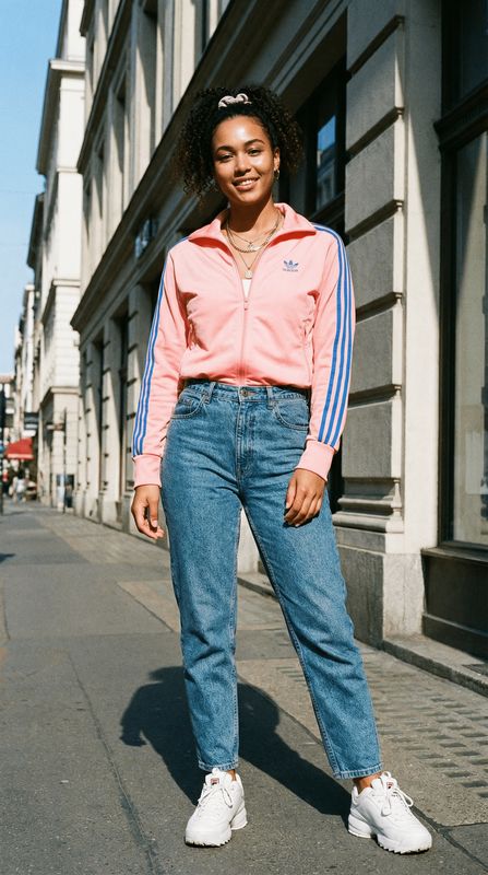 a woman standing on the side of a street