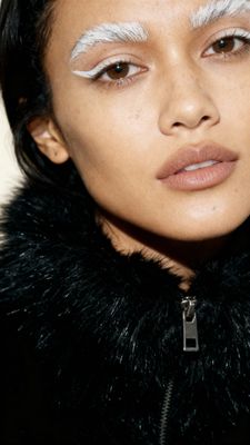 a close up of a person wearing a fur coat