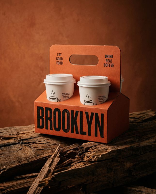 two cups of coffee sitting on top of a box