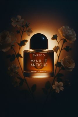 a bottle of perfume sitting on top of a table