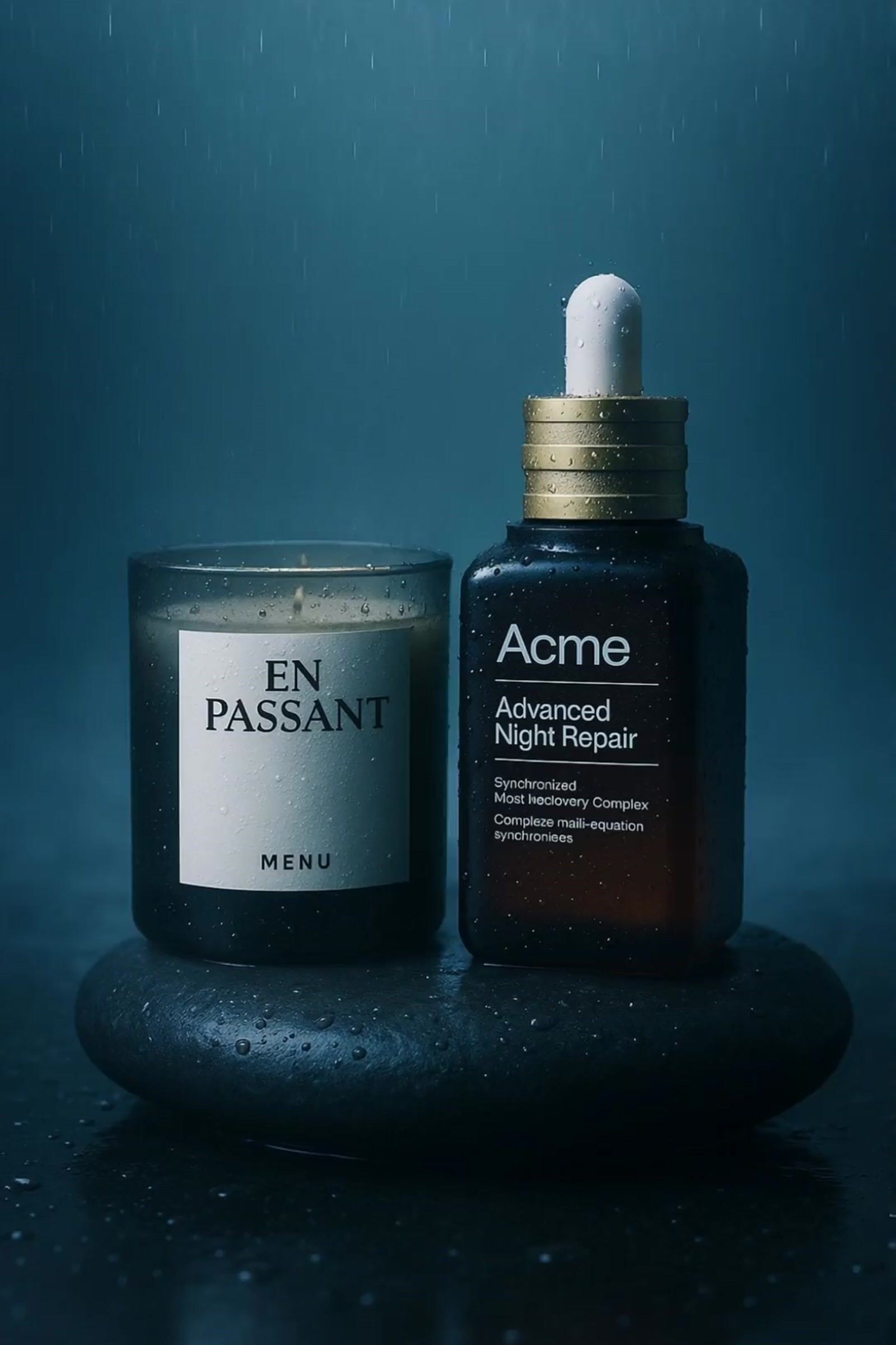 a bottle of acne and a jar of night repair