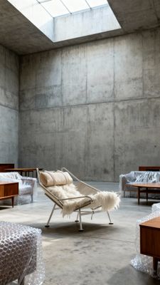 a room filled with furniture and a skylight