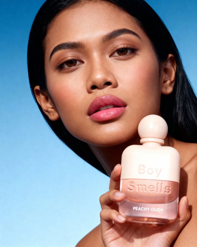 a woman holding a bottle of makeup in her hand