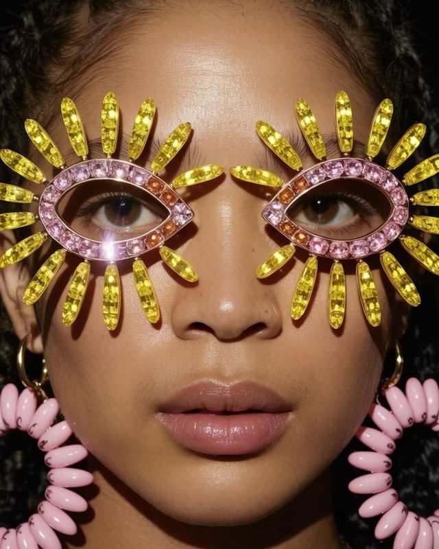 a close up of a person wearing large earrings