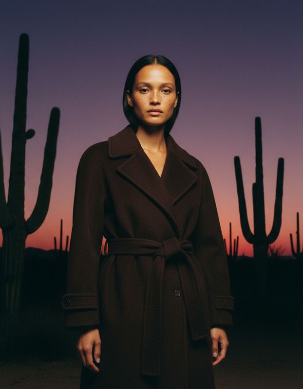 a woman standing in front of a cactus