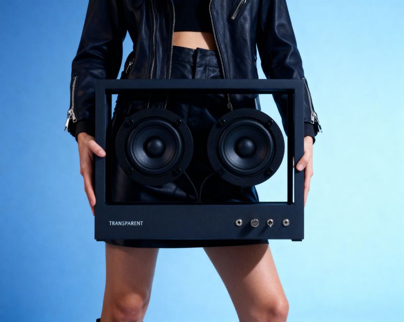 a woman holding a speaker in front of her face