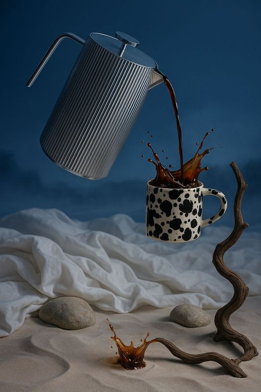 a cup of coffee being poured into a cup