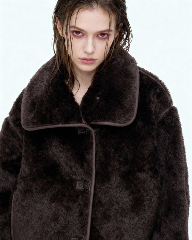 a woman in a brown fur coat