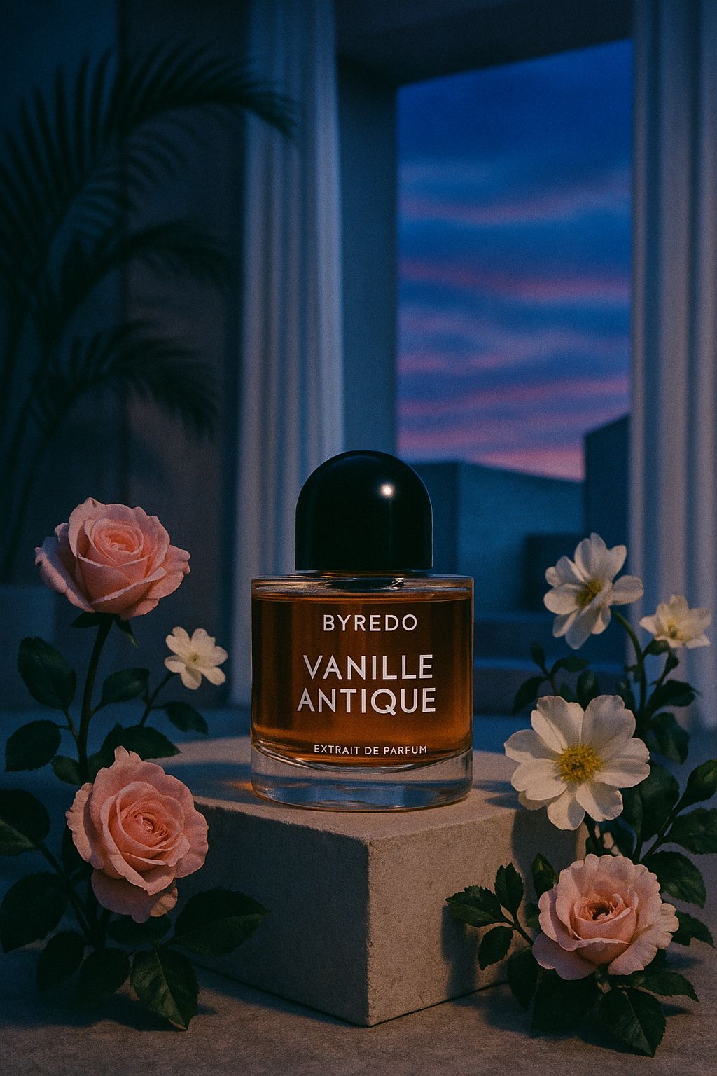 a bottle of perfume sitting on top of a table