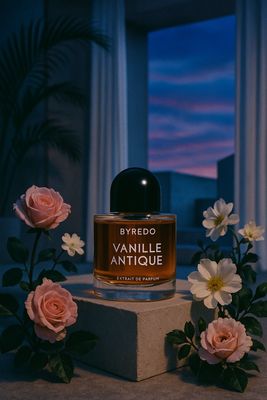 a bottle of perfume sitting on top of a table