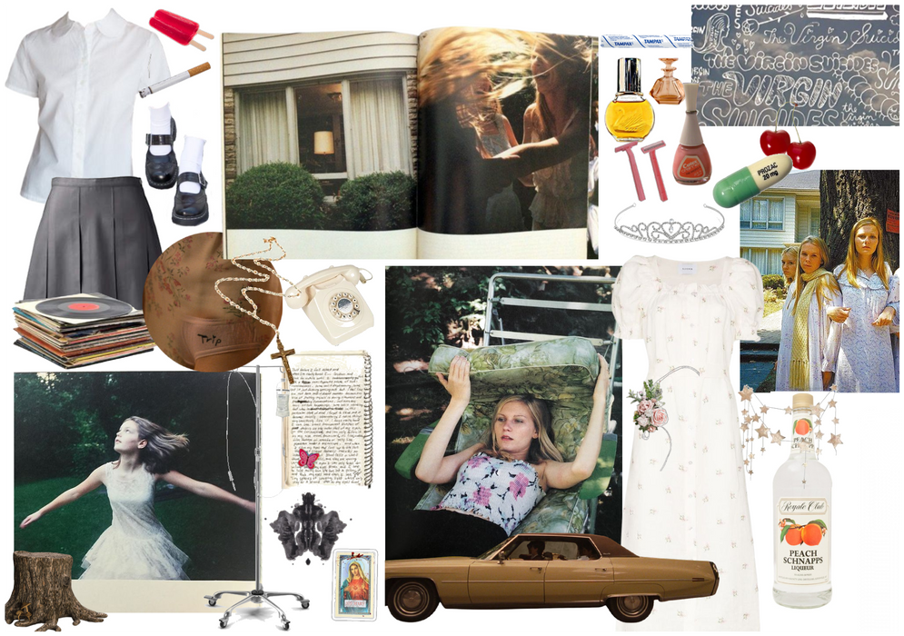 a collage of various items including a car, a picture of a woman,