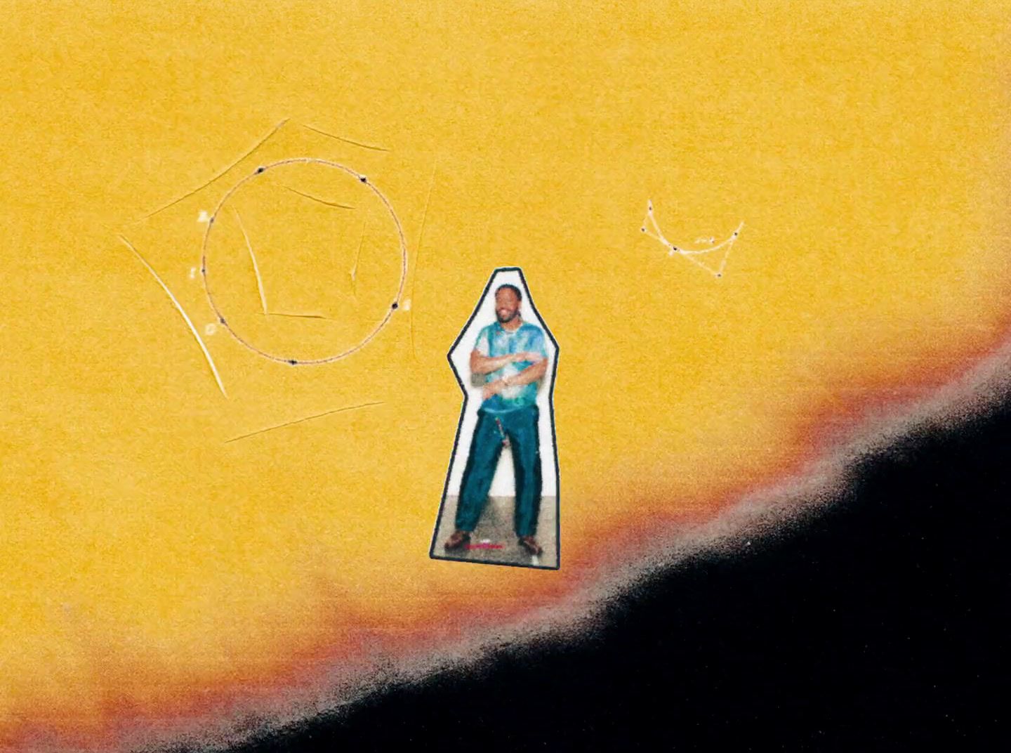 a drawing of a man standing in a key hole