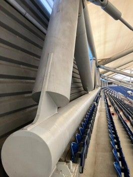 a row of empty seats in a stadium