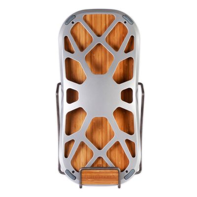 a wooden and metal object on a white background