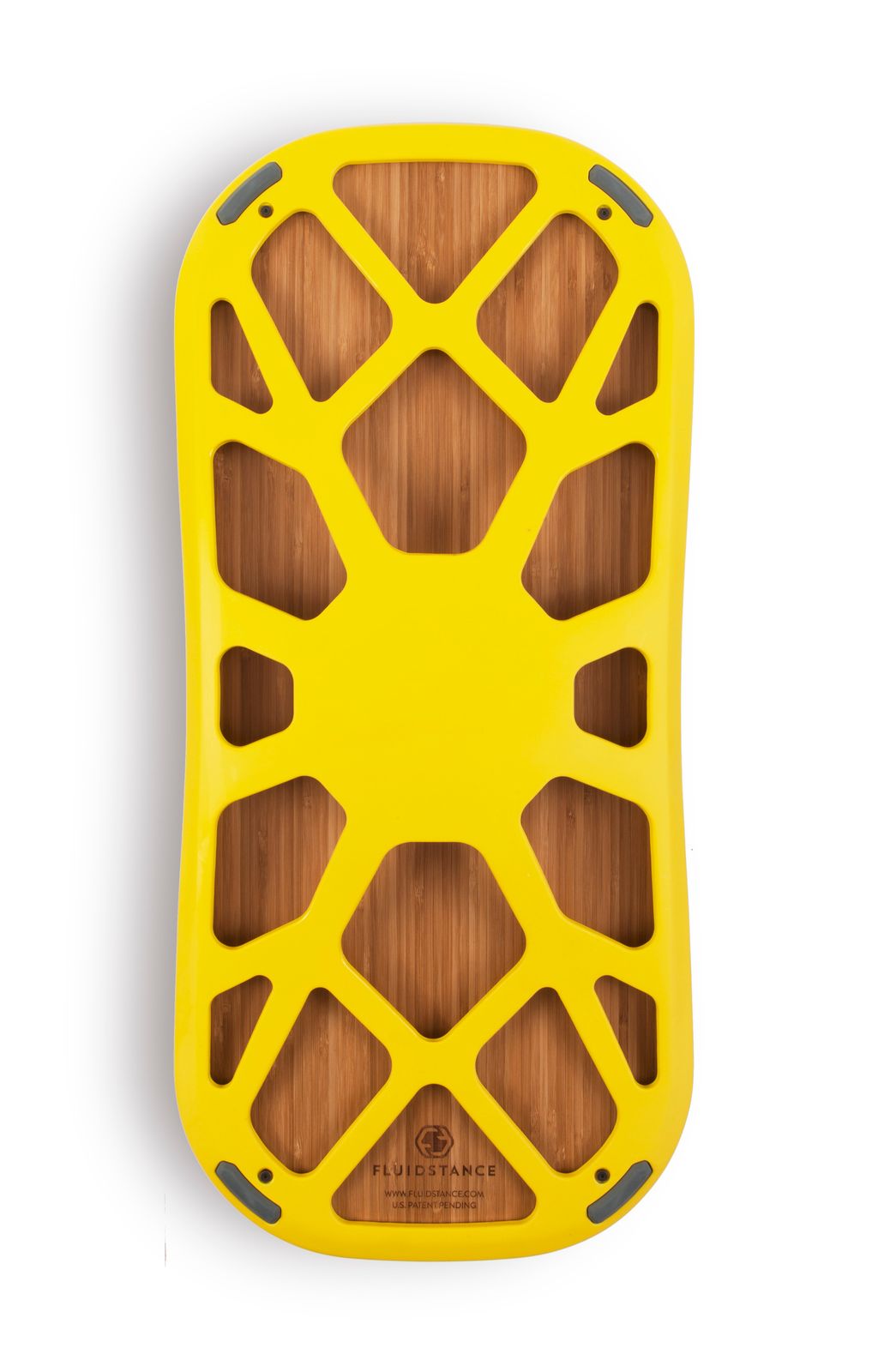 a yellow skateboard with a wooden design on it