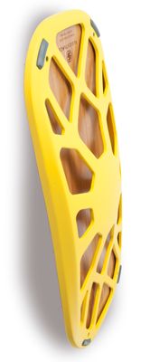 a close up of a yellow object on a white background