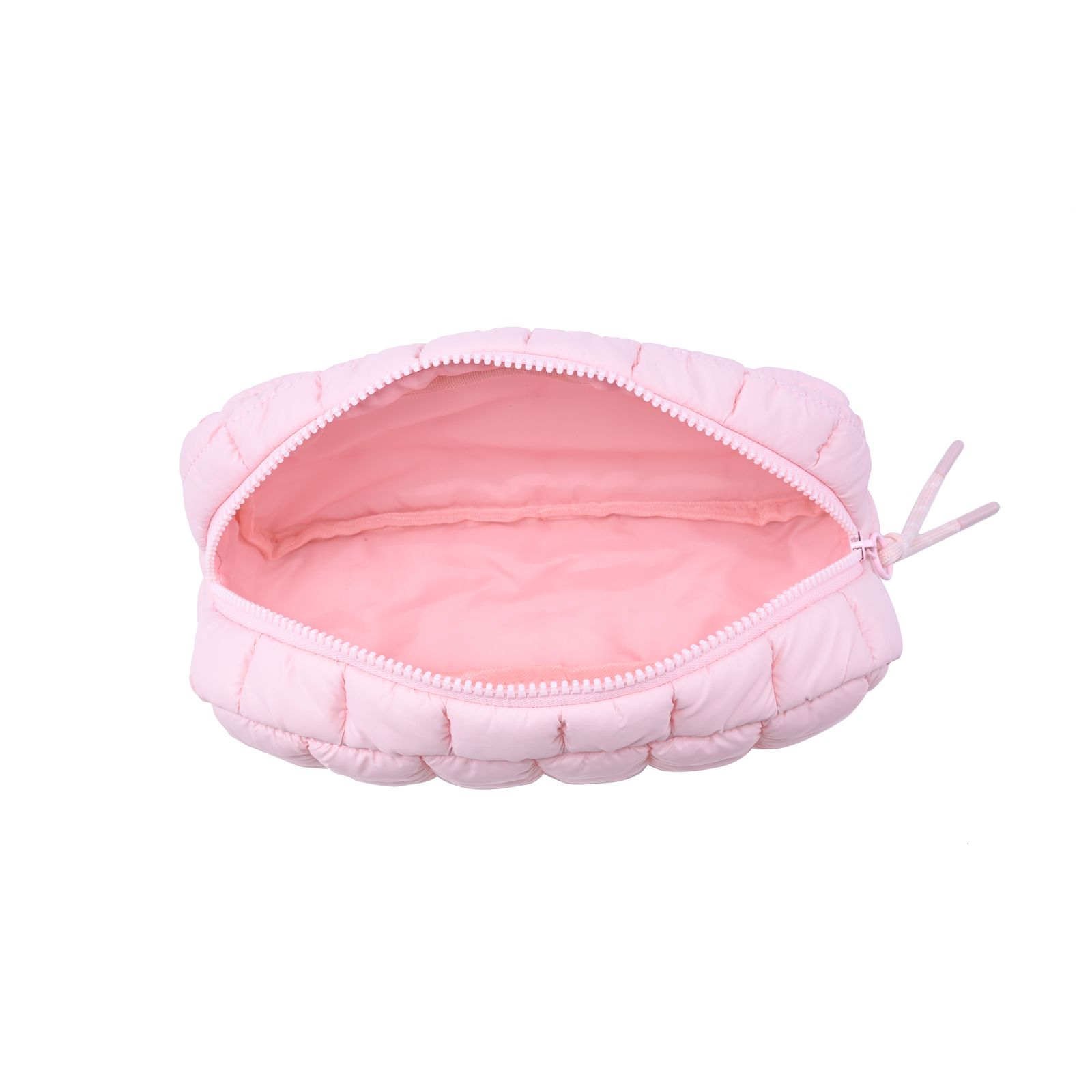 a pink cosmetic bag on a white background