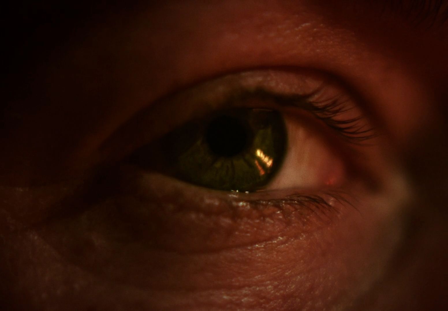 a close up of a person's green eye