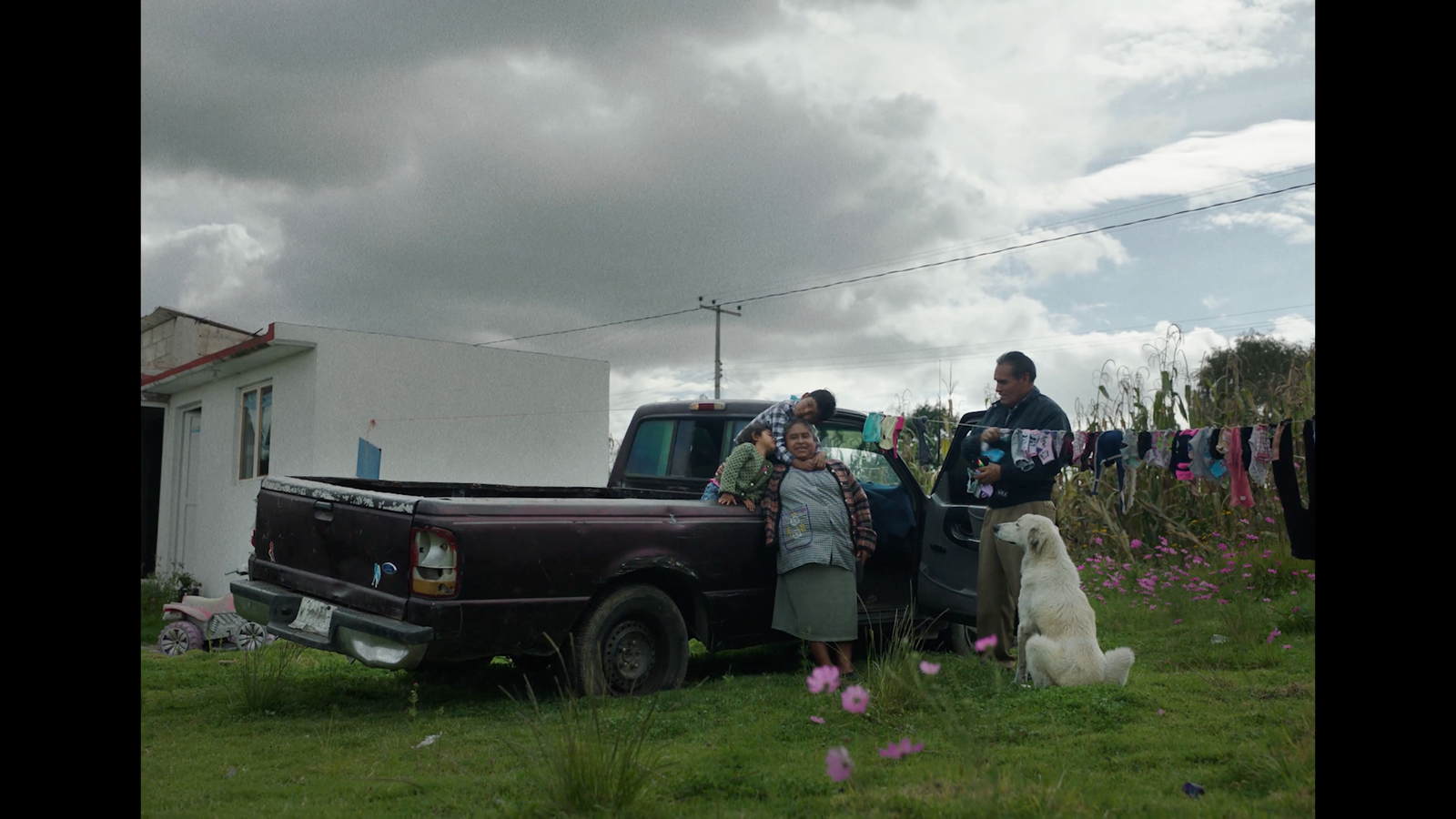 a group of people standing in the back of a truck