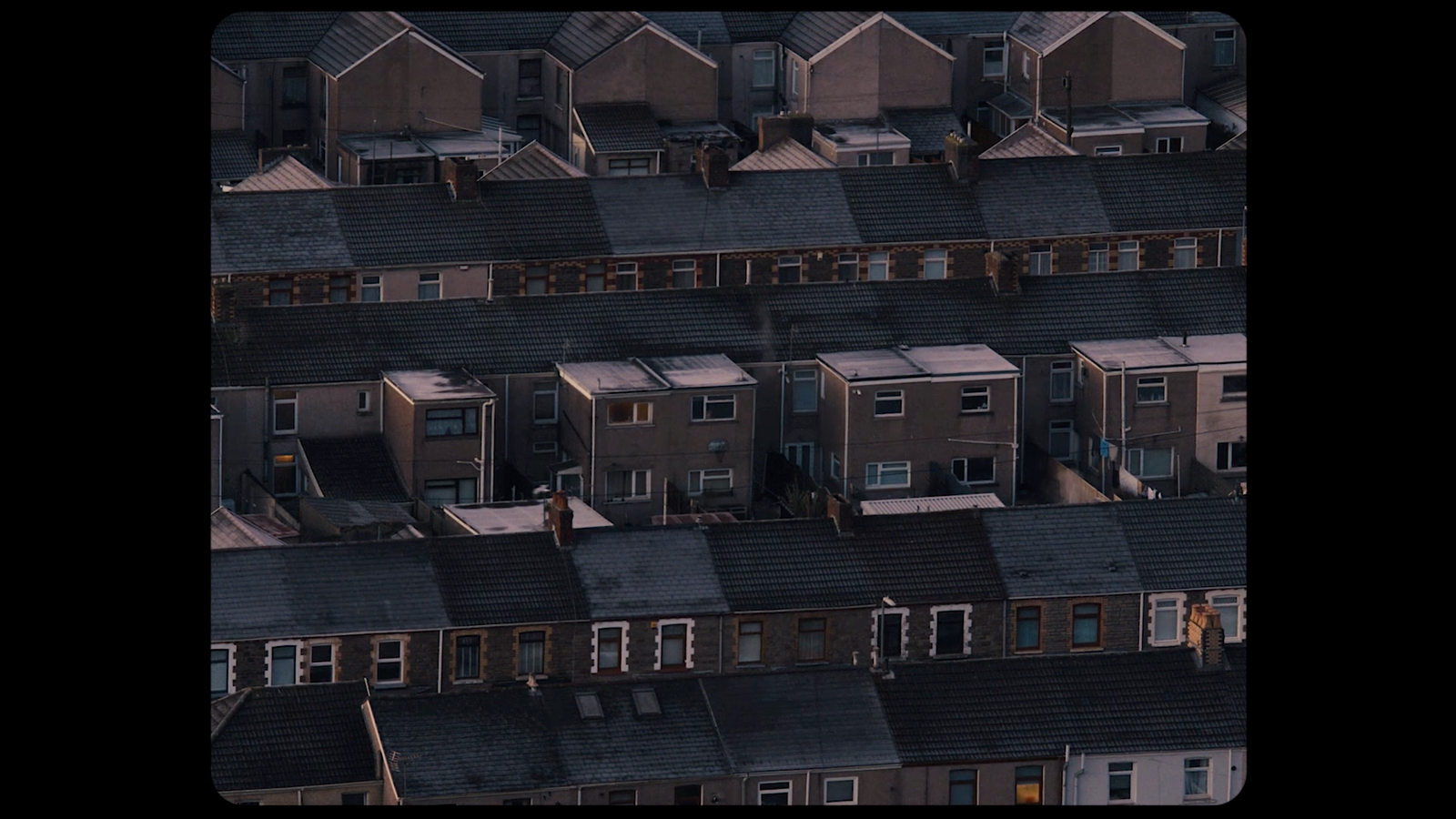 an aerial view of a row of houses