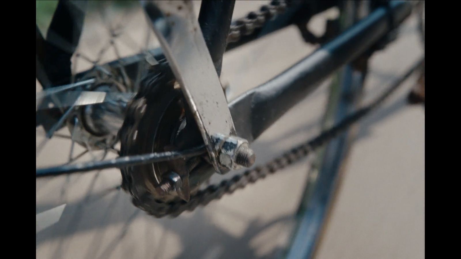 a close up view of a bicycle wheel