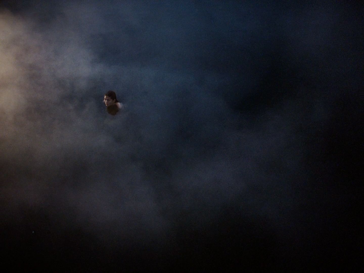 a bird flying through a cloudy sky at night