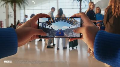 a person taking a picture of a train on a cell phone