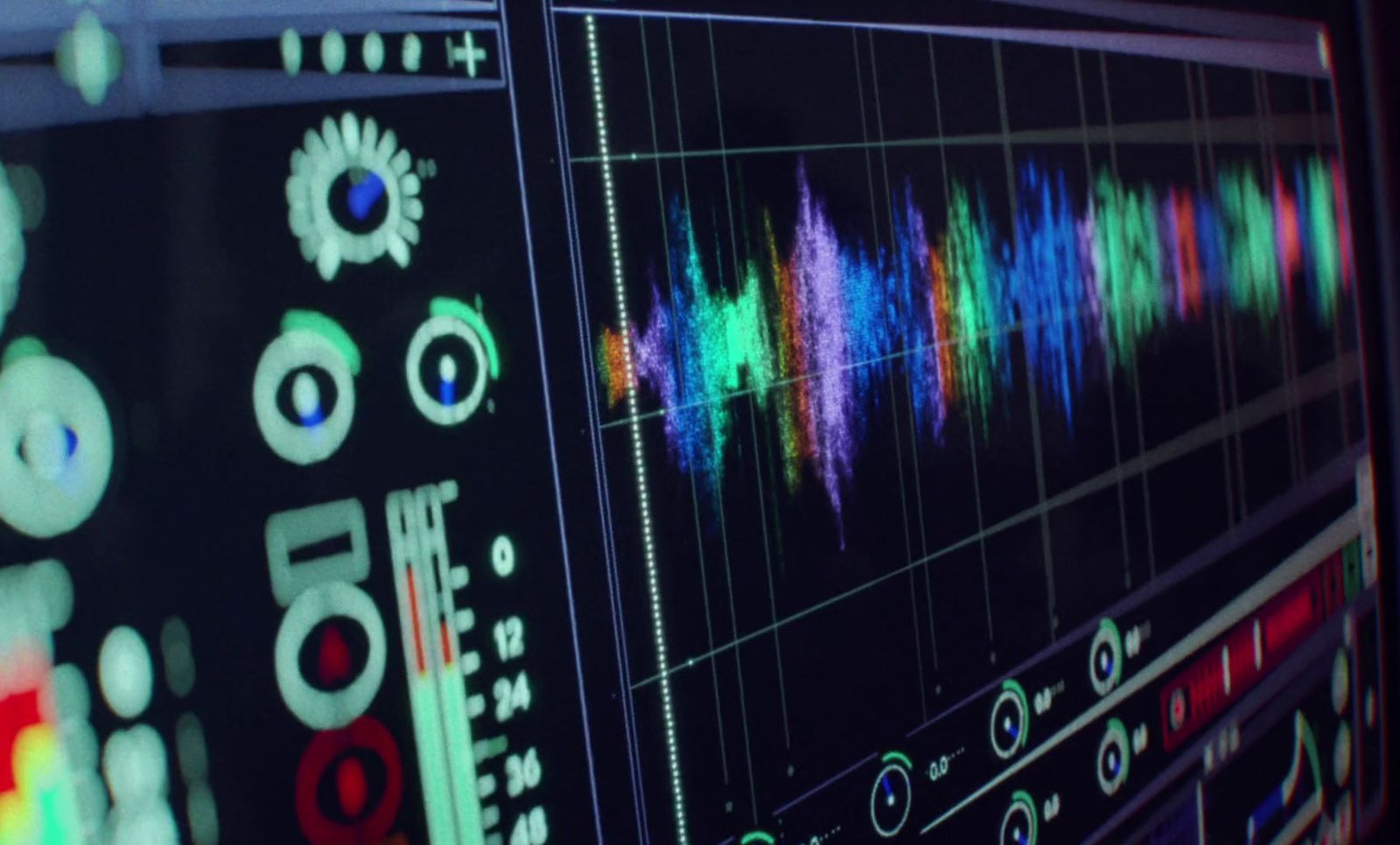 a close up of a computer screen with sound waves