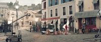 a street scene with a street light and a camera