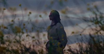 a woman standing in a field of tall grass