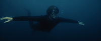 a man in a wet suit diving in the water