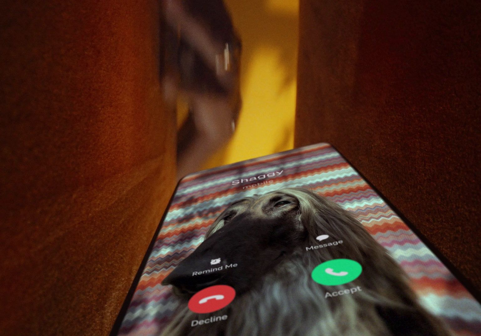 a cell phone with a picture of a dog on the screen