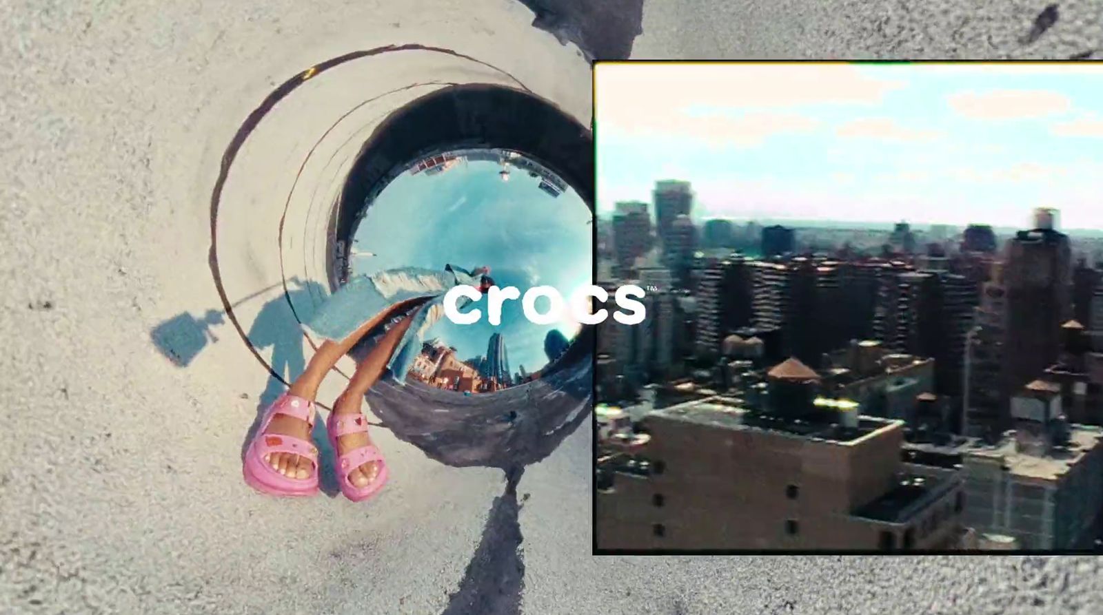 a pair of pink shoes sitting on top of a cement ground