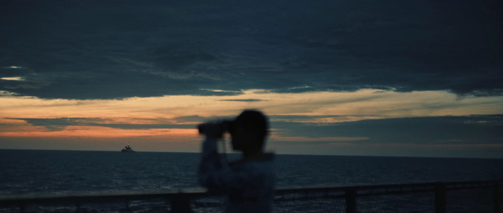 a woman standing on a balcony looking out at the ocean