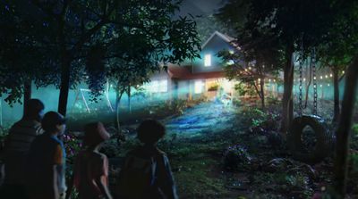 a group of people standing next to each other in a forest