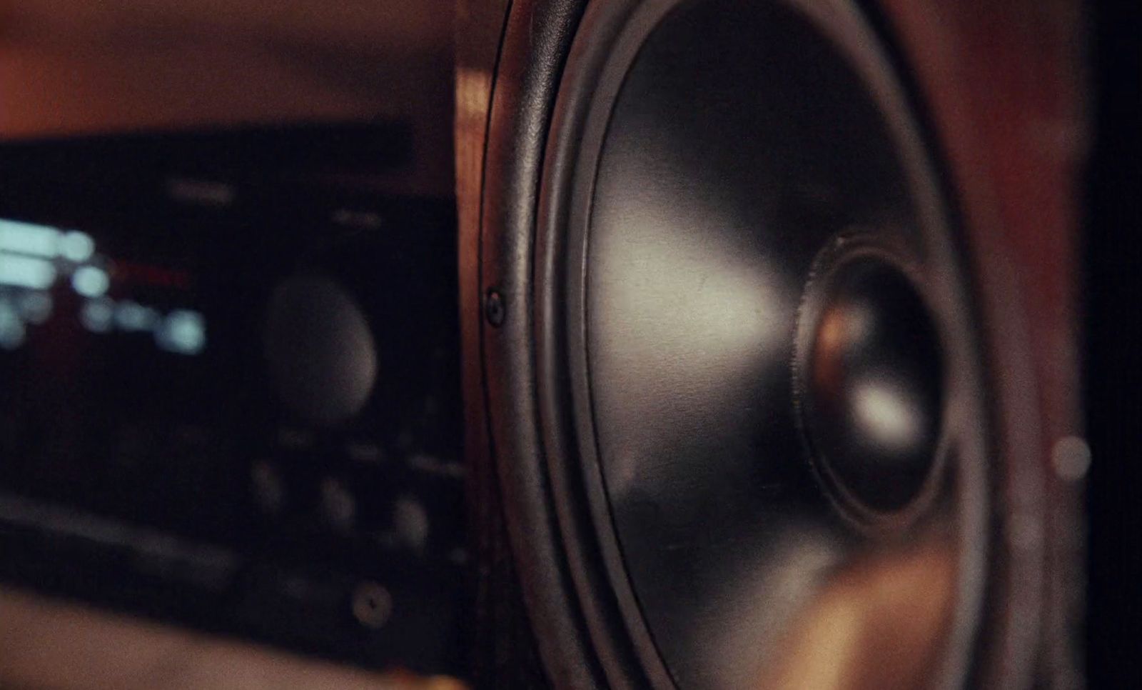 a close up of a speaker with a blurry background