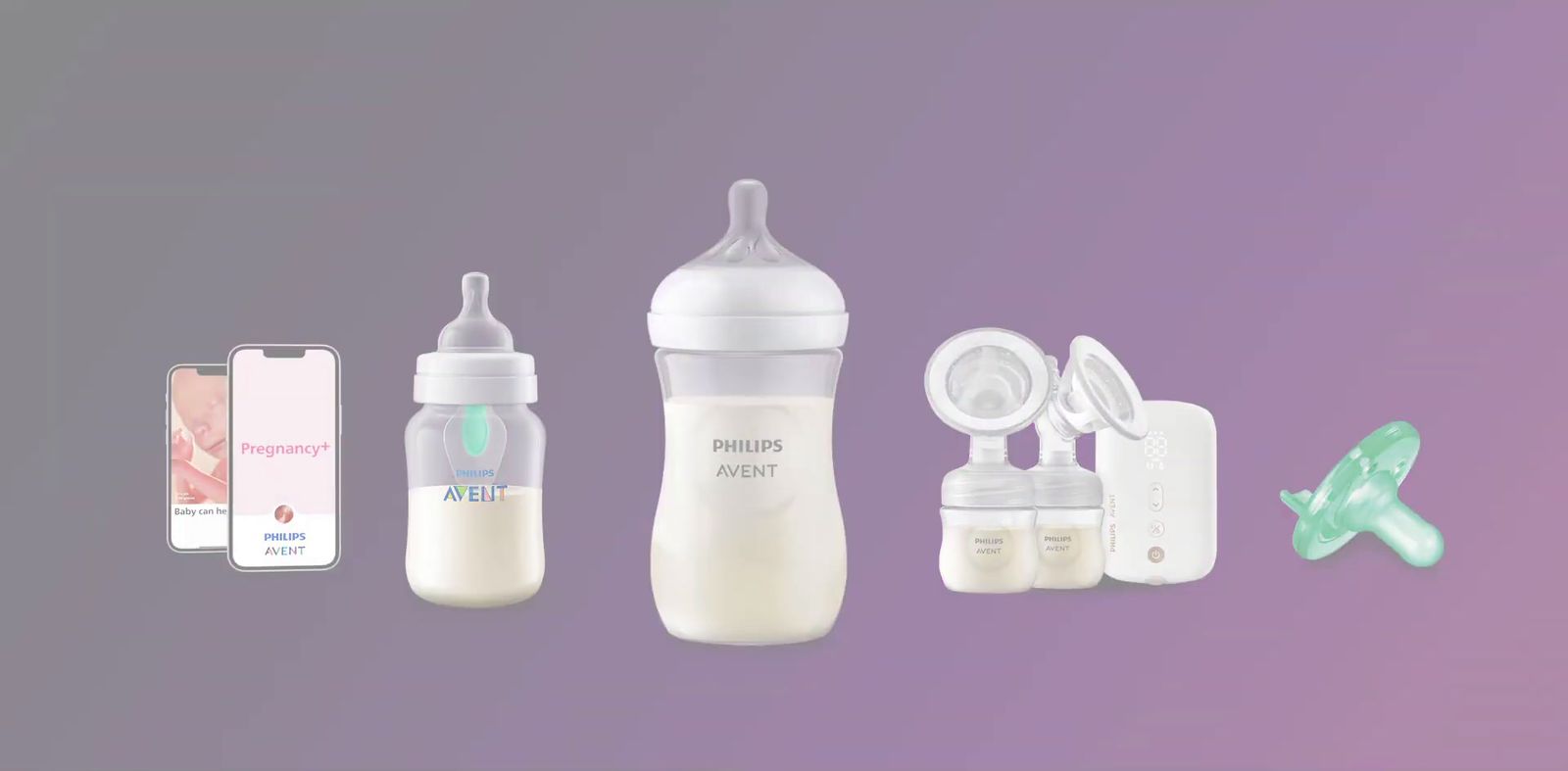 a baby bottle, pacifier, pacifier, and bottle of breast milk