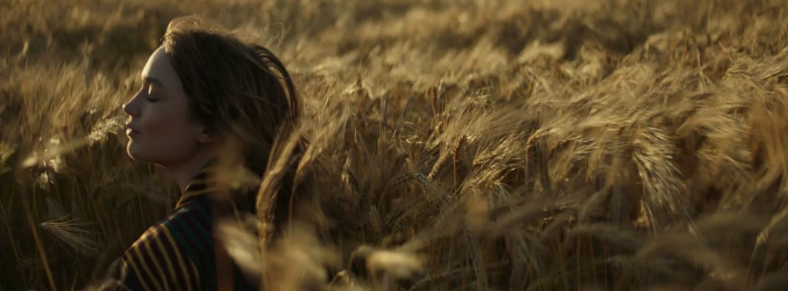 a woman standing in a field of wheat