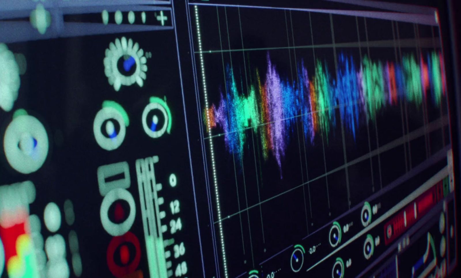 a close up of a computer screen with sound waves