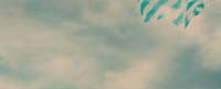 a green and white kite flying in a cloudy sky