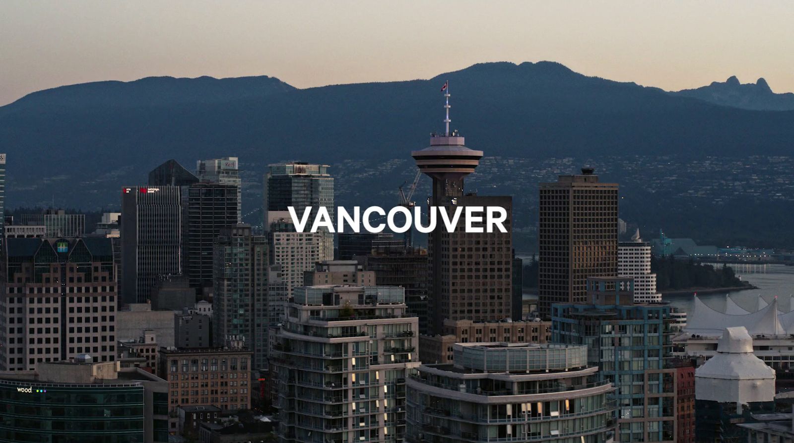 a view of a city with the words vancouver in front of it