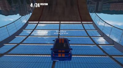 a car driving across a bridge over water