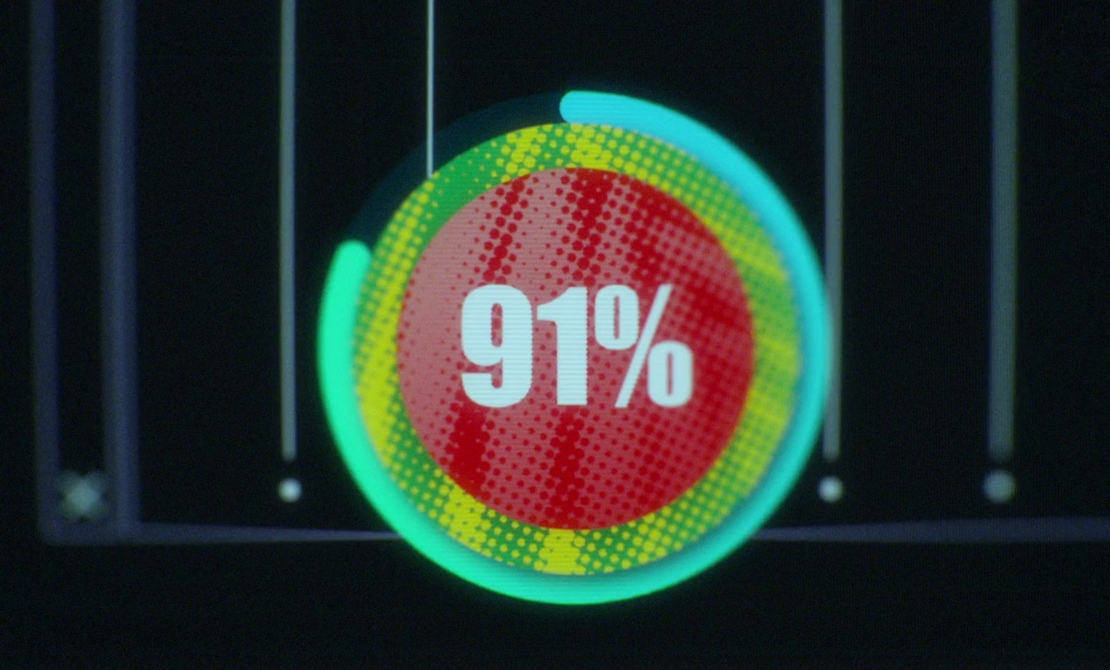 a red and green circle with the number 91 % on it