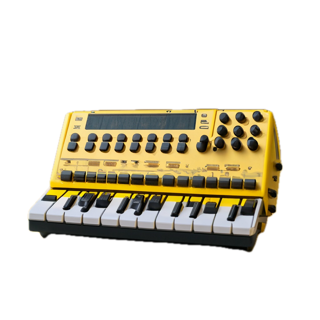 a yellow and black electronic keyboard on a black background