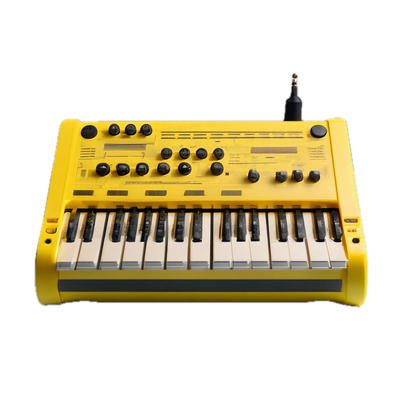 a yellow electronic keyboard sitting on top of a table