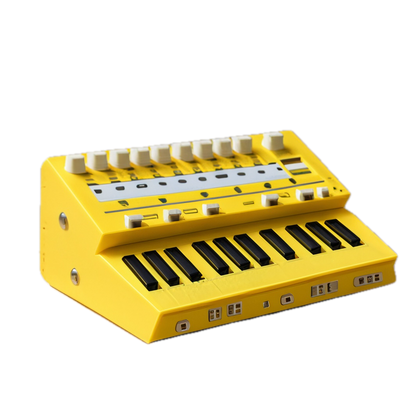 a yellow musical instrument with four different knobs